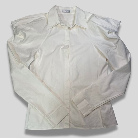 YVES SAINT LAURENT Vintage Rare White Cold Shoulder Drape Sleeve Blouse Size 40 - Picture 1 of 10